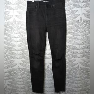 Madewell High Rise Skinny Jeans Black Stretch Denim Raw Hem Tall Length